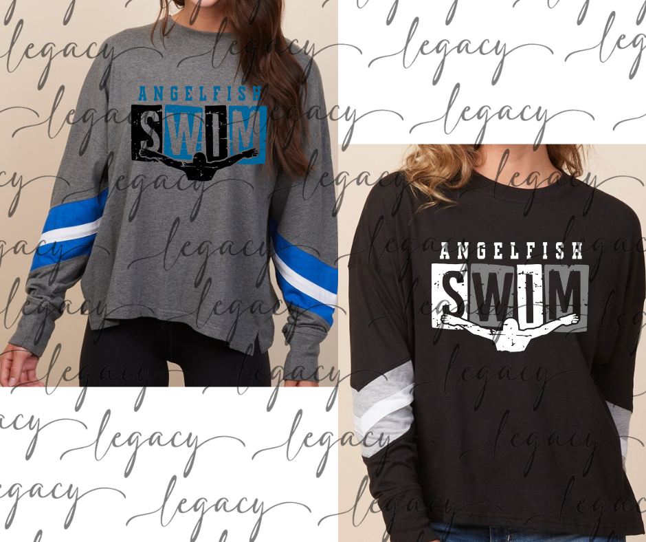 Angelfish Swim 2025 Varsity Sleeve Women's Boxy Top Angelfish Swim Swimmer