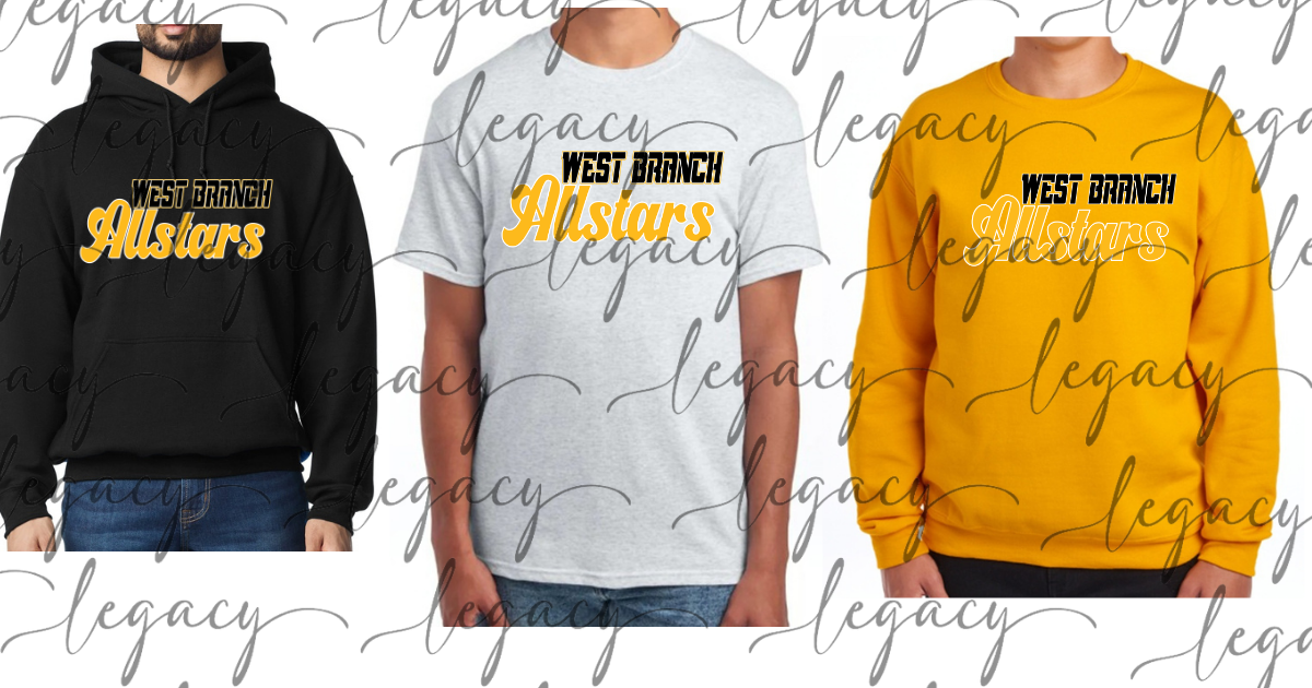 West Branch Allstars 2026 SOFTBALL jersey Black Gold Grey Top Options