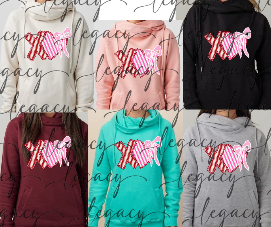 XO hearts bow Vday 2026 Cowl Neck Top Multi Color Options