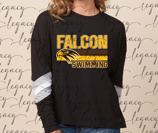 Falcon Swimming Falcon Swim 2025 Varsity Sleeve Women's Boxy Top