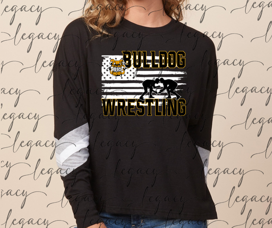 Ogemaw Bulldog Wrestling Flag Varsity Sleeve Women's Boxy Top Bulldogs 2025