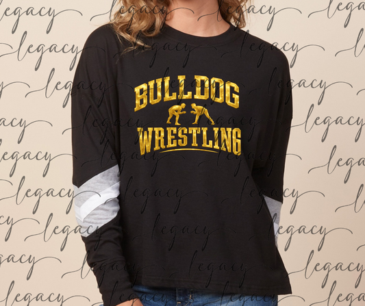 Bulldogs 2025 Gold Foil Varsity Sleeve Womens Top