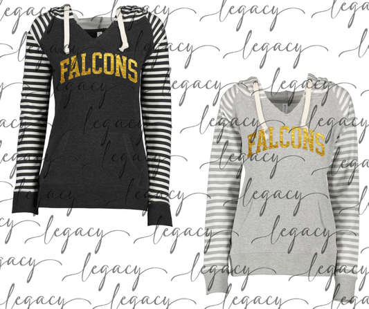 Falcons Gold Foil Striped Sleeves Hoodie Top Options
