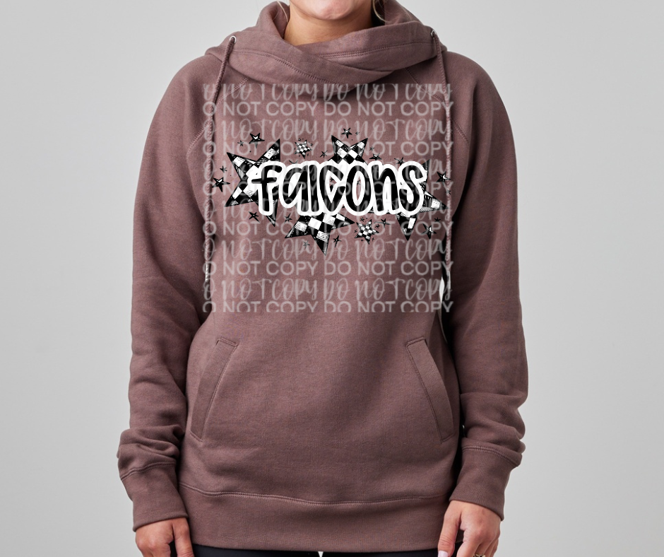 Ogemaw Falcons 2025 Falcons Checkered Stars Cowl Neck Top Options