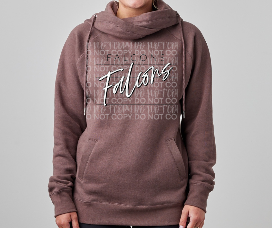 Ogemaw Falcons 2025 Falcons Lines Cursive Cowl Neck Top Options