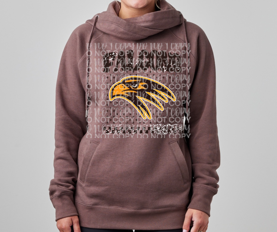 Ogemaw Falcons 2025 Distressed Falcons Stars Logo Cowl Neck Top Options