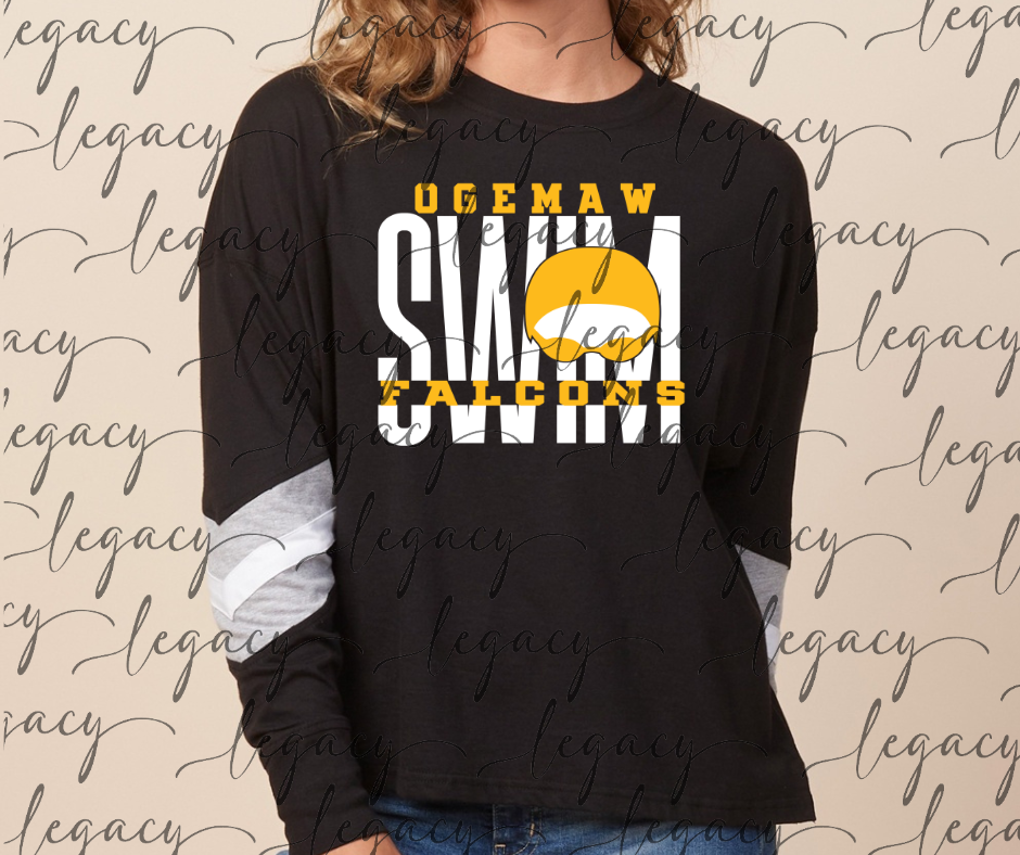 Ogemaw Falcon Swim Goggles Varsity Sleeve Women's Boxy Top Falcon Swim 2025