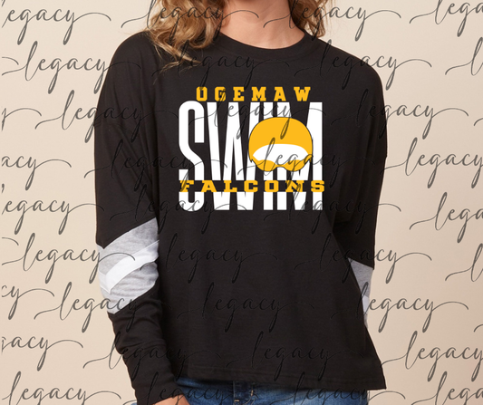 Ogemaw Falcon Swim Goggles Varsity Sleeve Women's Boxy Top Falcon Swim 2025