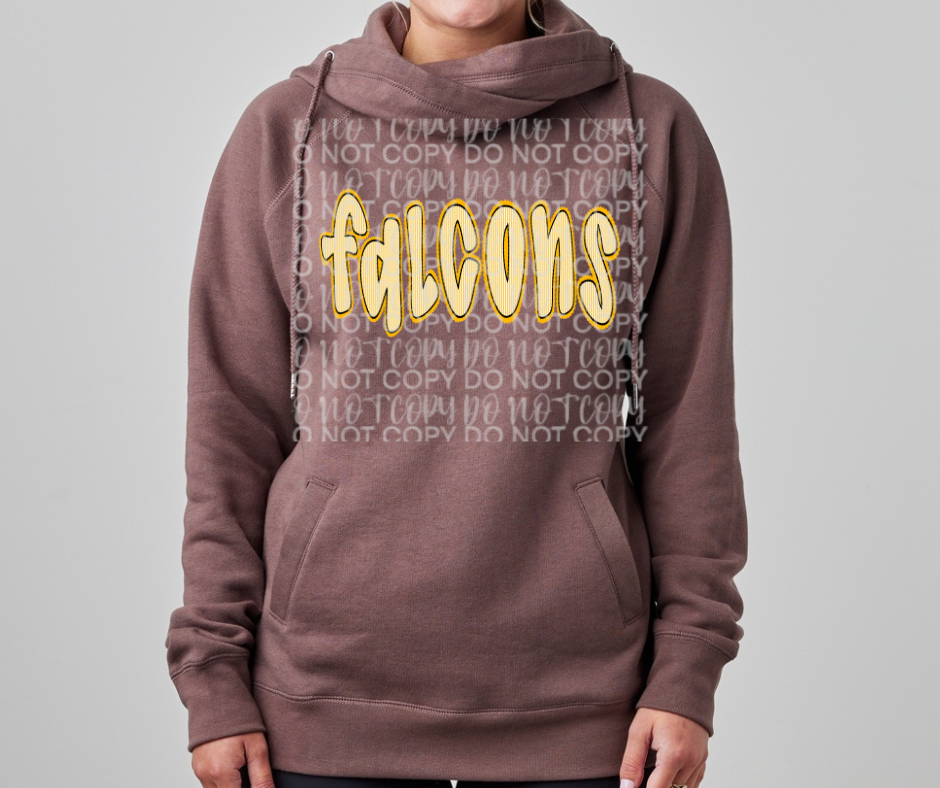 Ogemaw Falcons 2025 Falcons Detailed lettering Cowl Neck Top Options