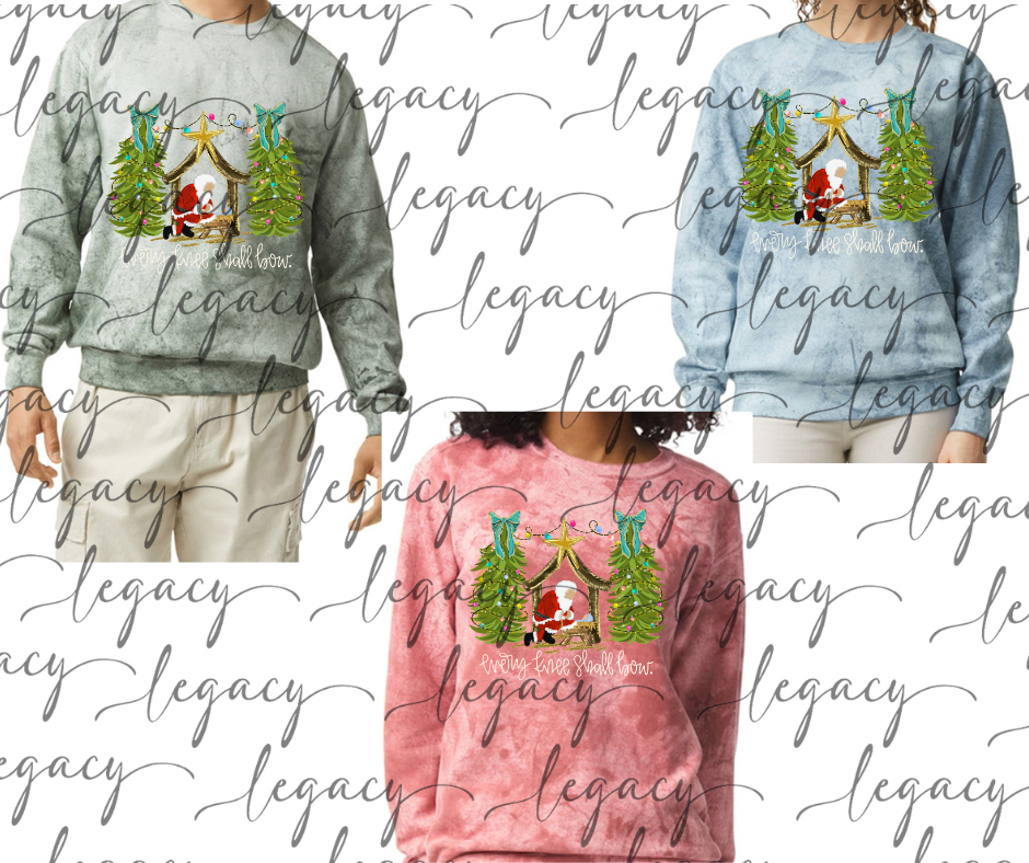 Every knee shall bow Holiday Magic Comfort Colors Smoke Top Options