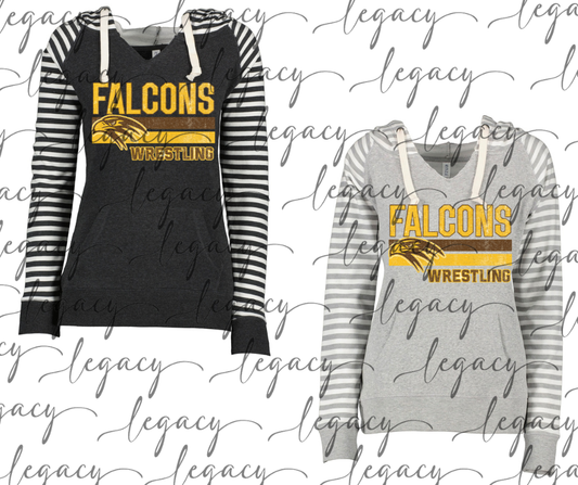 Falcons Wrestling Distressed Stripes Striped Sleeves Hoodie Top Options Falcon Wrestling 2025