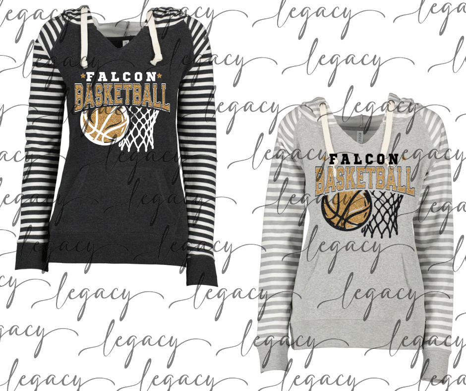 Falcon Basketball Faux Glitter Net Striped Sleeves Hoodie Top Options Falcon Basketball 2025