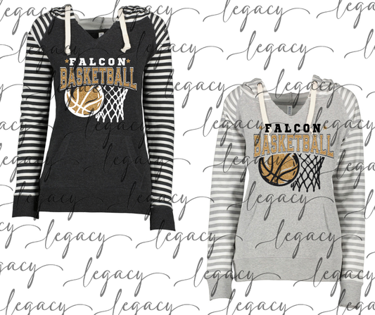 Falcon Basketball Faux Glitter Net Striped Sleeves Hoodie Top Options Falcon Basketball 2025
