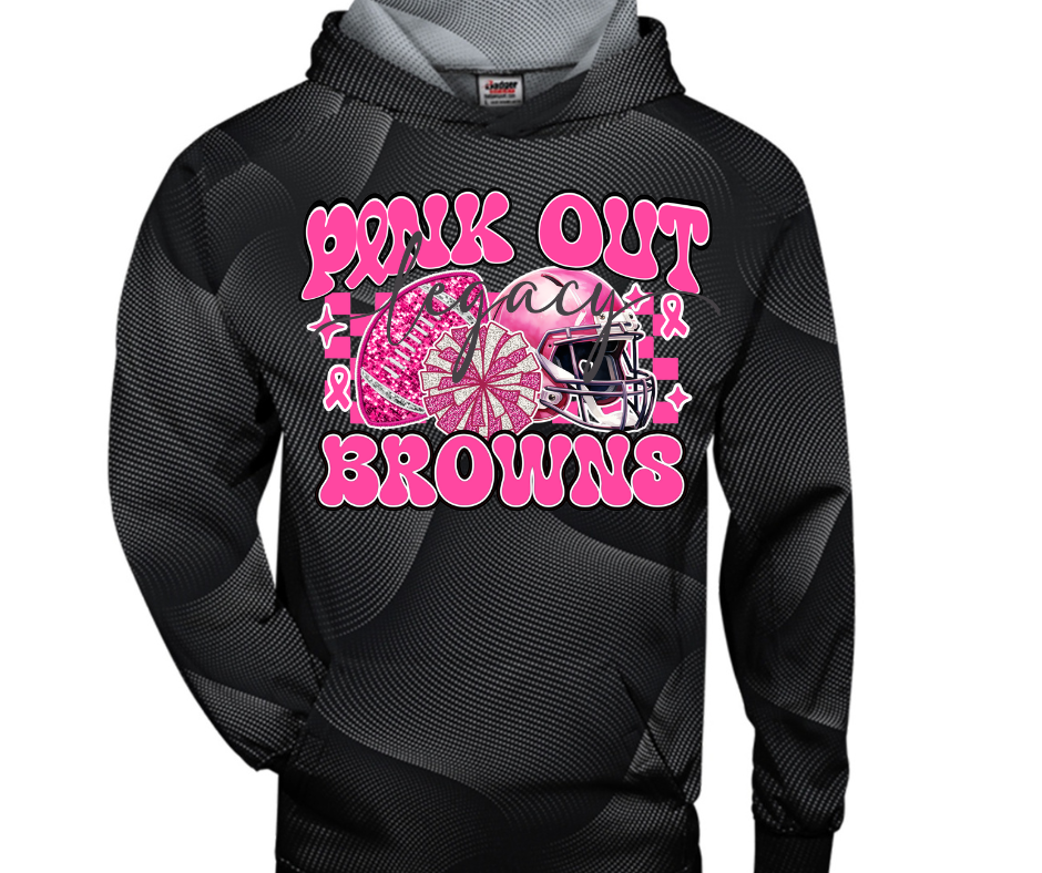 PINK OUT Football Pom Helmet Specialty Hoodies Ogemaw Browns Falcon Football 2025