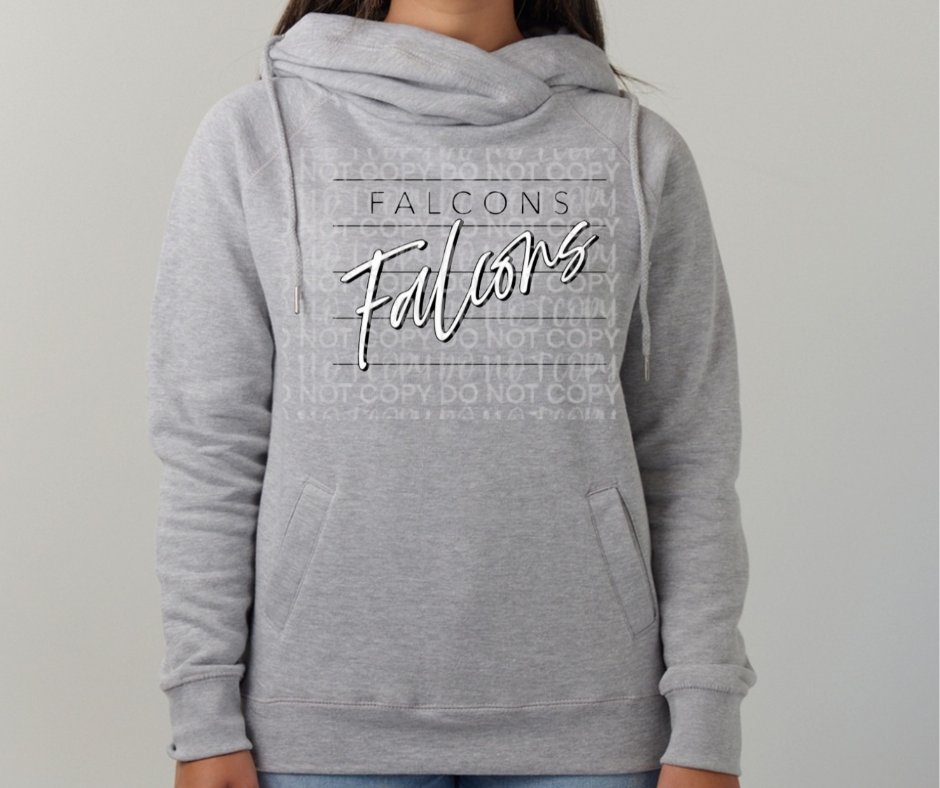 Ogemaw Falcons 2025 Falcons Lines Cursive Cowl Neck Top Options