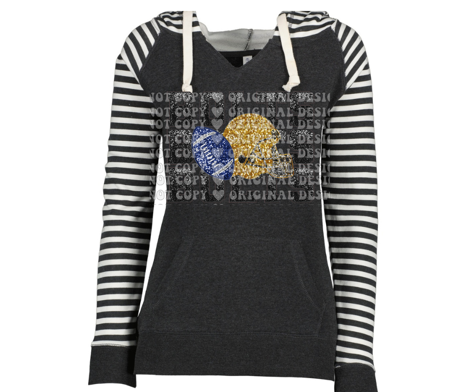 Thunderbolts Stacked Faux Glitter Football Striped Sleeves Hoodie Top Options Mio Thunderbolts 2025