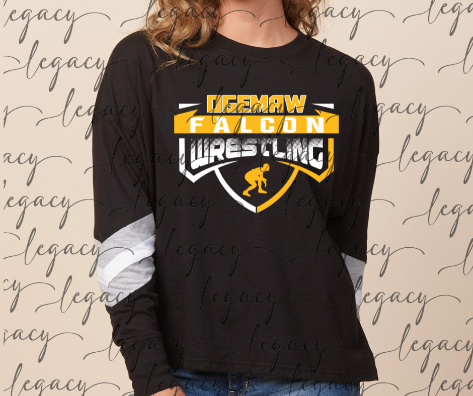 Ogemaw Falcon Wrestling Wrestler Varsity Sleeve Women's Boxy Top Falcon Wrestling 2025