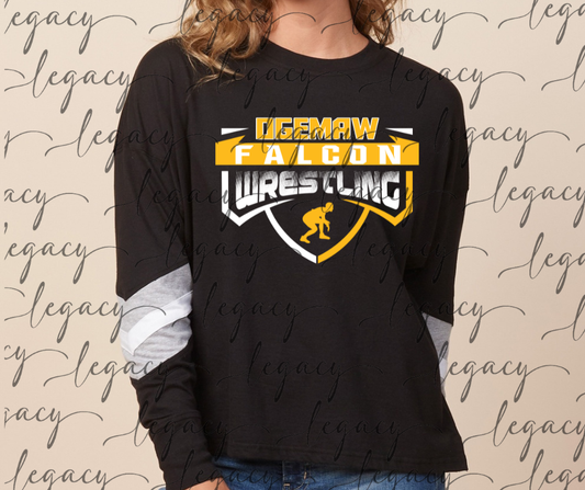 Ogemaw Falcon Wrestling Wrestler Varsity Sleeve Women's Boxy Top Falcon Wrestling 2025
