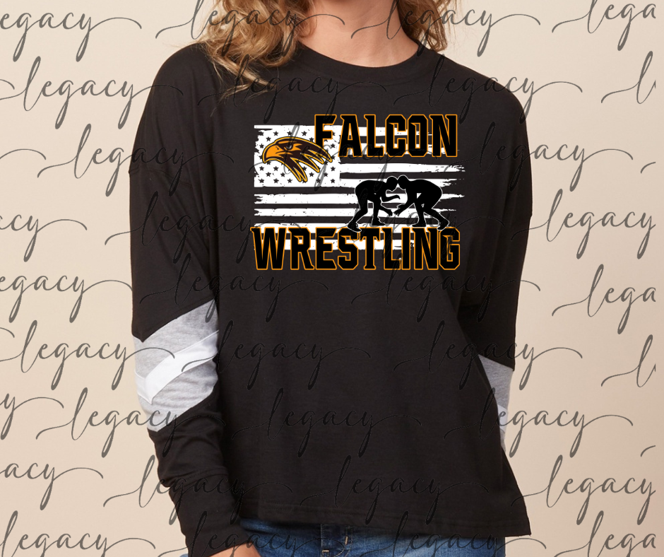 Falcon Flag Varsity Sleeve Women's Boxy Top Falcon Wrestling 2025