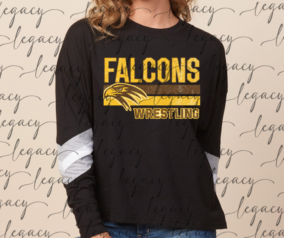 Falcons Wrestling Distressed Stripes Varsity Sleeve Women's Boxy Top Falcon Wrestling 2025