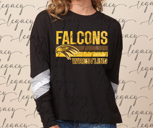 Falcons Wrestling Distressed Stripes Varsity Sleeve Women's Boxy Top Falcon Wrestling 2025