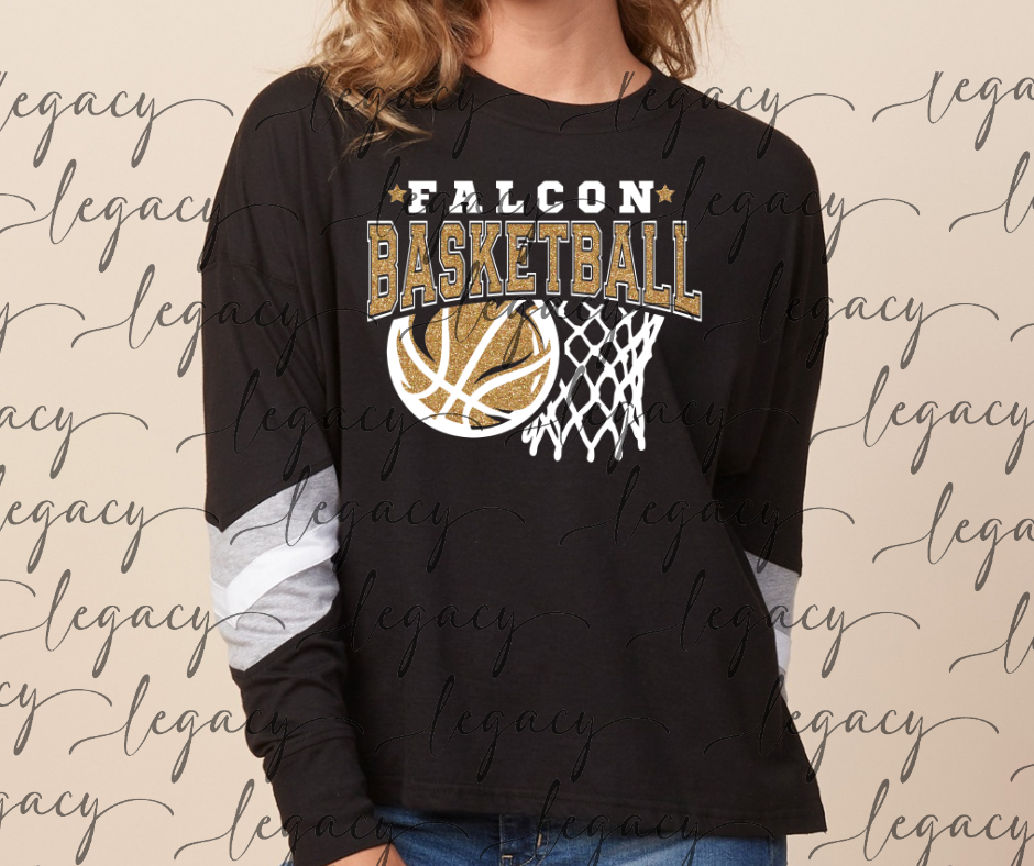 Falcon Basketball Faux Glitter Net Varsity Sleeve Women's Boxy Top Falcon Basketball 2025