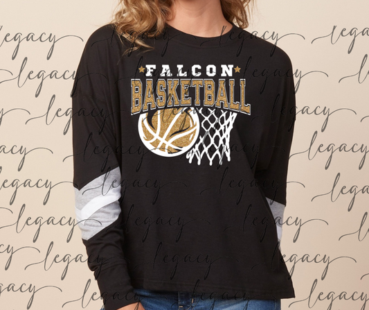 Falcon Basketball Faux Glitter Net Varsity Sleeve Women's Boxy Top Falcon Basketball 2025