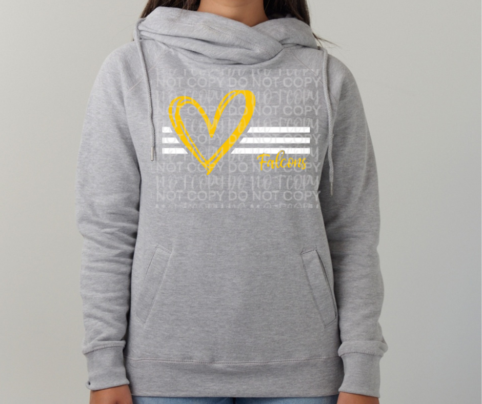 Ogemaw Falcons 2025 Heart Falcons Lines Cowl Neck Top Options