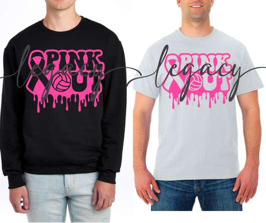 Pink Out Volleyball Drip Black & Grey Cotton/Poly Blend Top Options Pink Out