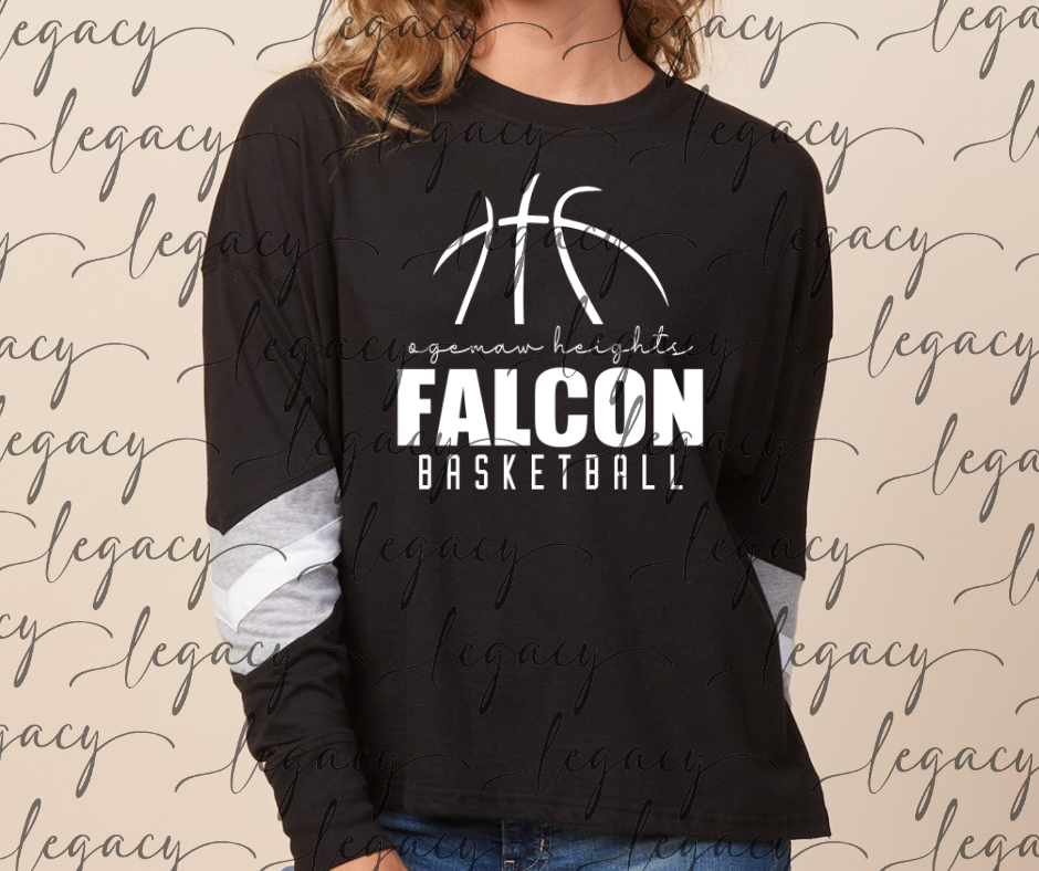 Ogemaw Heights Falcon Basketball Varsity Sleeve Women's Boxy Top Falcon Basketball 2025