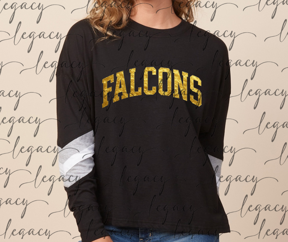 Falcons Gold Foil Varsity Sleeve Womens Top