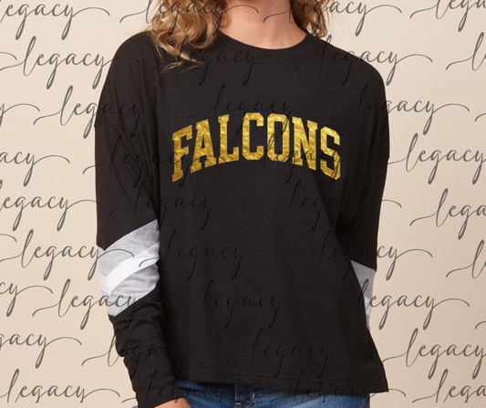 Falcons Gold Foil Varsity Sleeve Womens Top