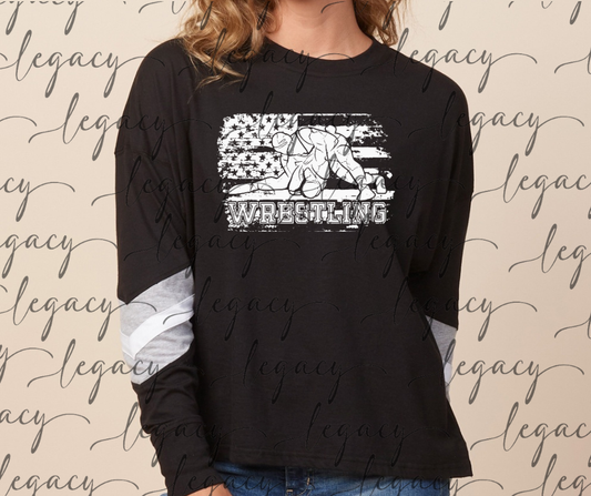 Flag Wrestlers Wrestling 2025 Varsity Sleeve Women's Boxy Top