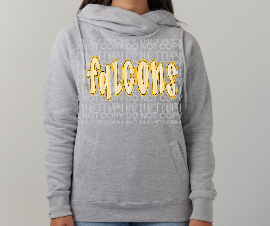 Ogemaw Falcons 2025 Falcons Detailed lettering Cowl Neck Top Options