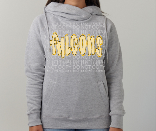 Ogemaw Falcons 2025 Falcons Detailed lettering Cowl Neck Top Options
