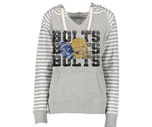 Thunderbolts Stacked Faux Glitter Football Striped Sleeves Hoodie Top Options Mio Thunderbolts 2025