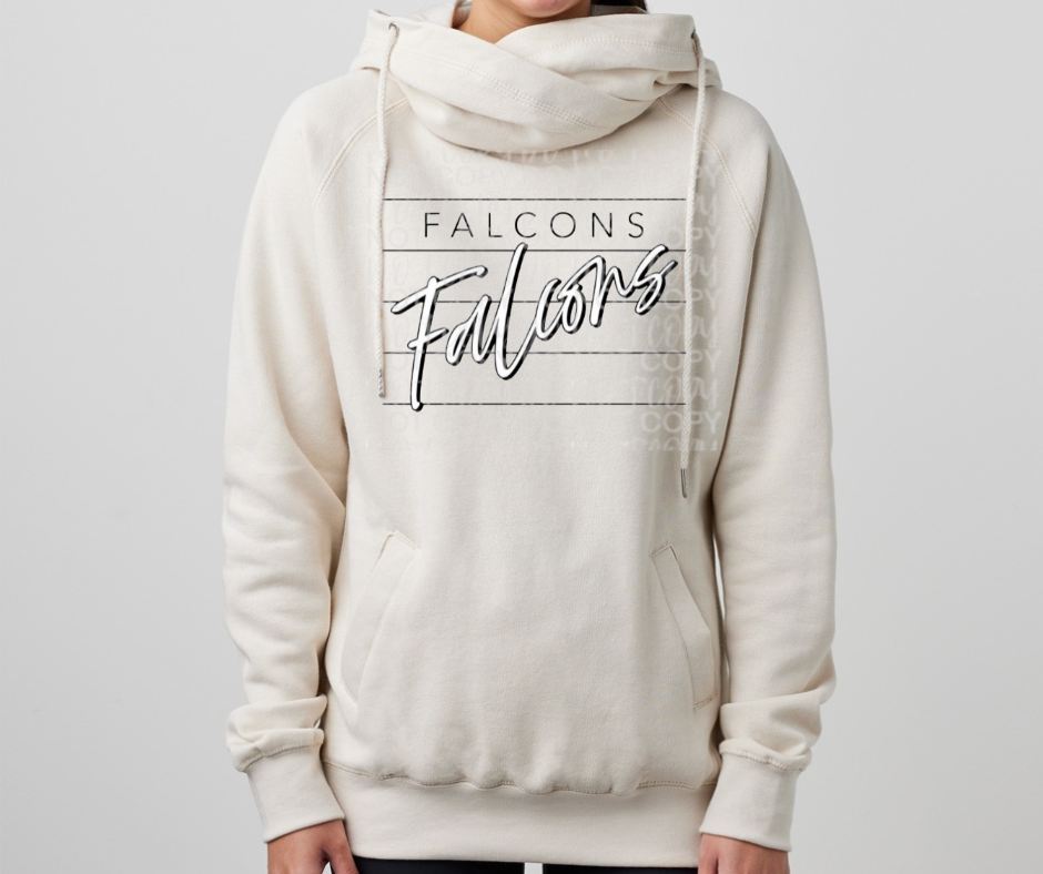 Ogemaw Falcons 2025 Falcons Lines Cursive Cowl Neck Top Options