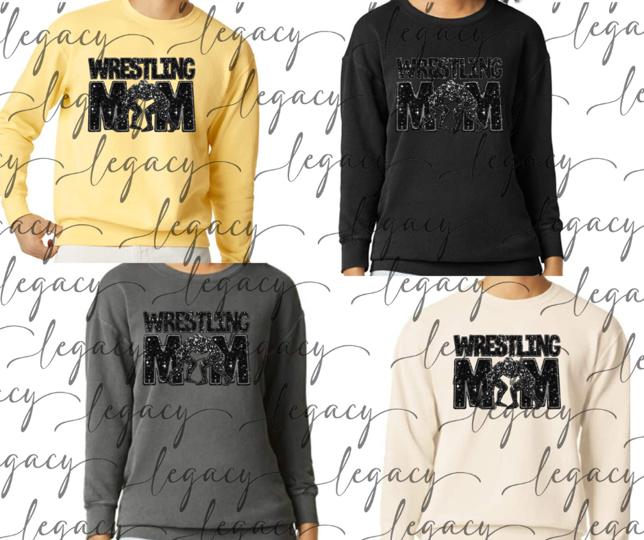 Wrestling MOM Faux Glitter Wrestling 2025 Comfort Color Top Options Wrestling 2025