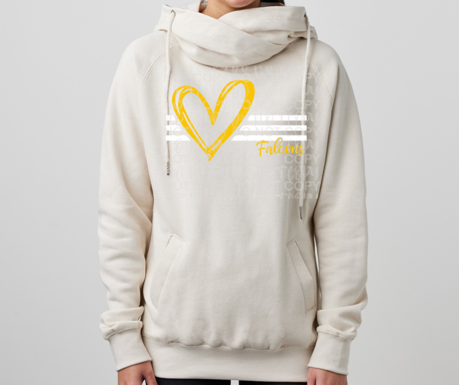 Ogemaw Falcons 2025 Heart Falcons Lines Cowl Neck Top Options