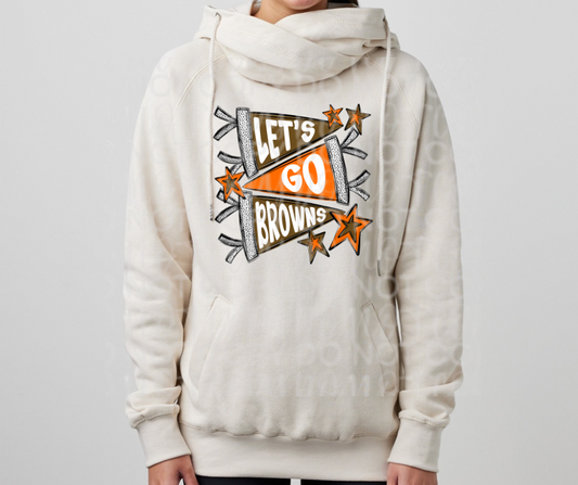 Ogemaw Browns 2025 Lets Go Browns Pennant Flag Cowl Neck Top Options
