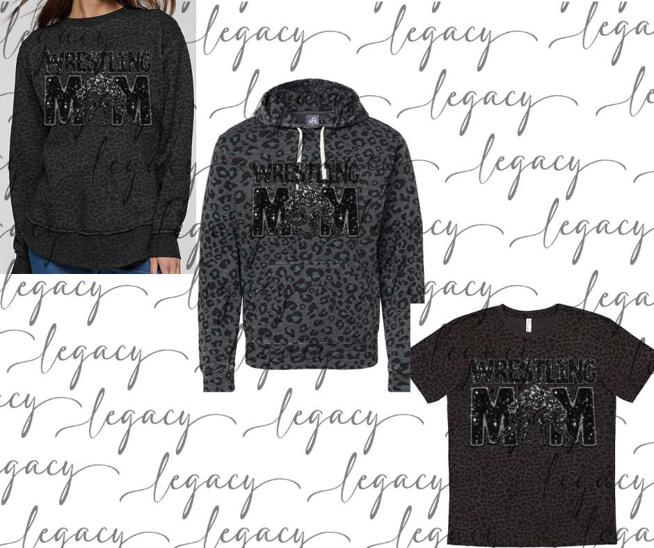 Wrestling MOM Faux Glitter Wrestling 2025 Black Leopard Women's Top Options