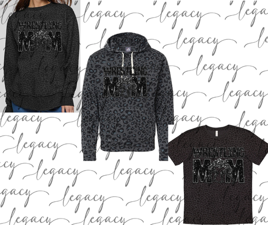 Wrestling MOM Faux Glitter Wrestling 2025 Black Leopard Women's Top Options