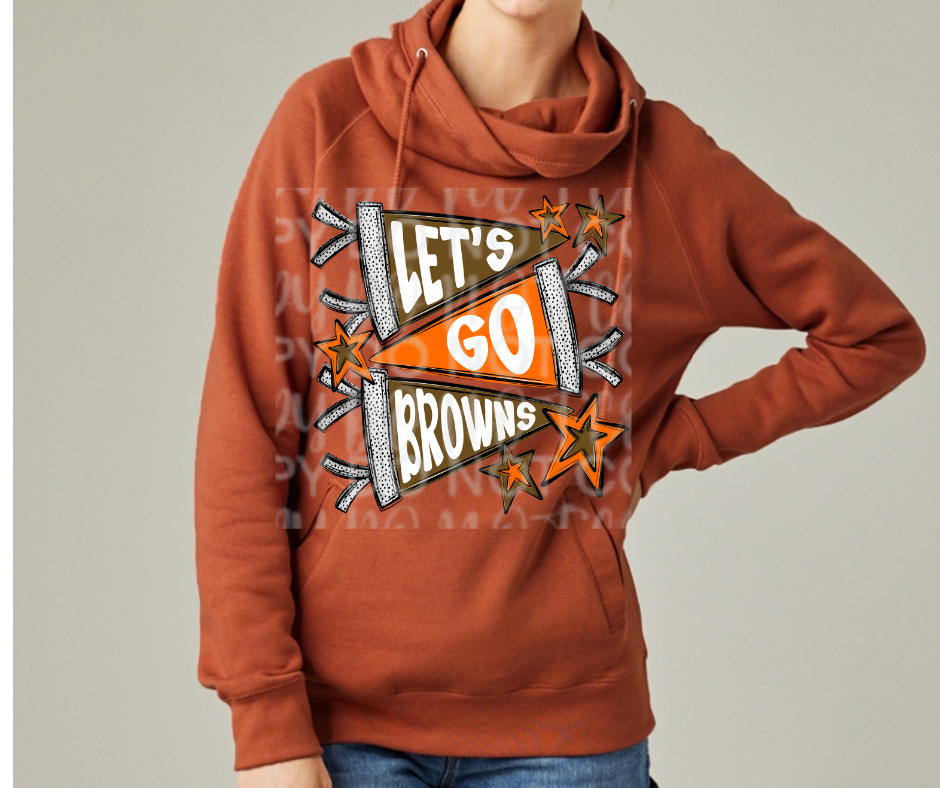 Ogemaw Browns 2025 Lets Go Browns Pennant Flag Cowl Neck Top Options