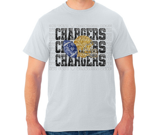Chargers Stacked Faux Glitter Cotton/Poly Blend Top Options Mio Chargers 2025