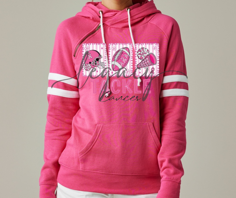 Tackle Cancer Football Cheer Double Hood Top Options Falcon Pink Out Football Ogemaw Browns 2025
