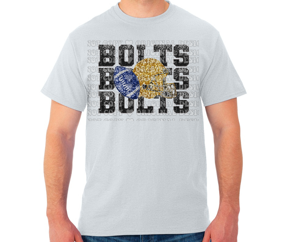 Thunderbolts Stacked Faux Glitter Football Cotton/Poly Blend Top Options Mio Thunderbolts 2025