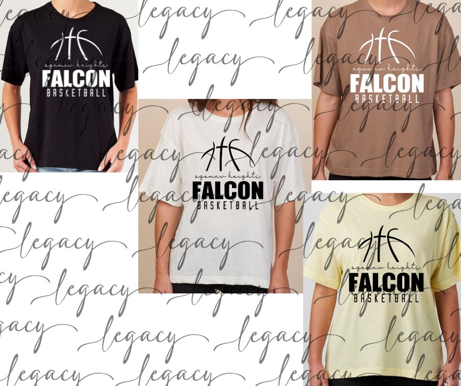 Ogemaw Heights Falcon Basketball Boxy Women's Tee Multi Color Options Falcon Basketball 2025