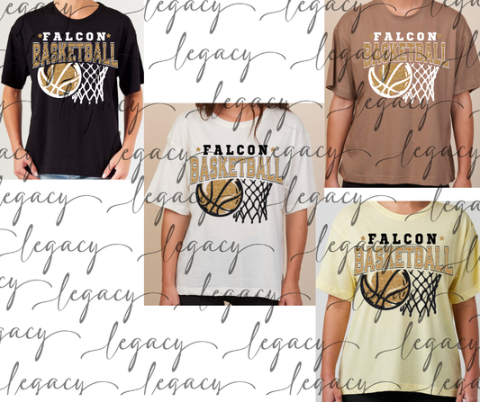 Falcon Basketball Faux Glitter Net Boxy Women's Tee Multi Color Options Falcon Basketball 2025