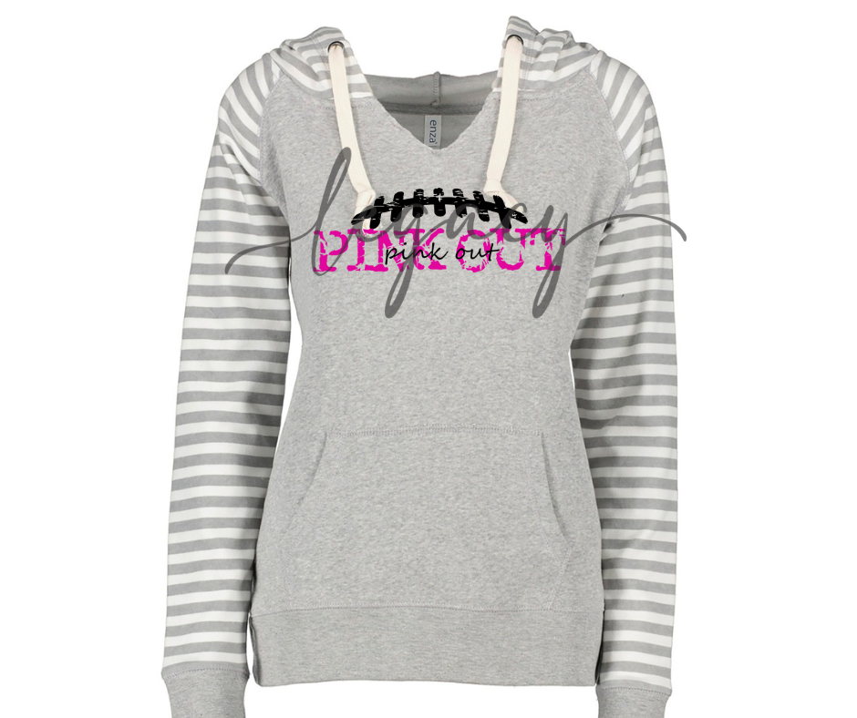 Football Cursive Pink Out Football Striped Sleeves Hoodie Top Options Ogemaw Browns 2025 Falcon Football