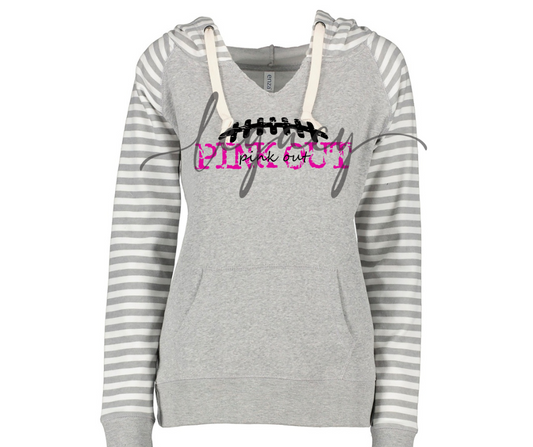 Football Cursive Pink Out Football Striped Sleeves Hoodie Top Options Ogemaw Browns 2025 Falcon Football